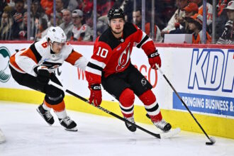 The New Jersey Devils drafted Alexander Holtz to be a goal scorer not a defensive forward as he has the potential to thrive in Vegas.